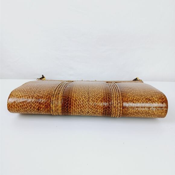 Vintage Genuine Snakeskin Clutch Purse With Chain Brown Cobra Head Markings - Picture 10 of 10